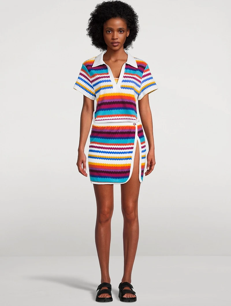Cropped Polo Shirt Zig Zag Print