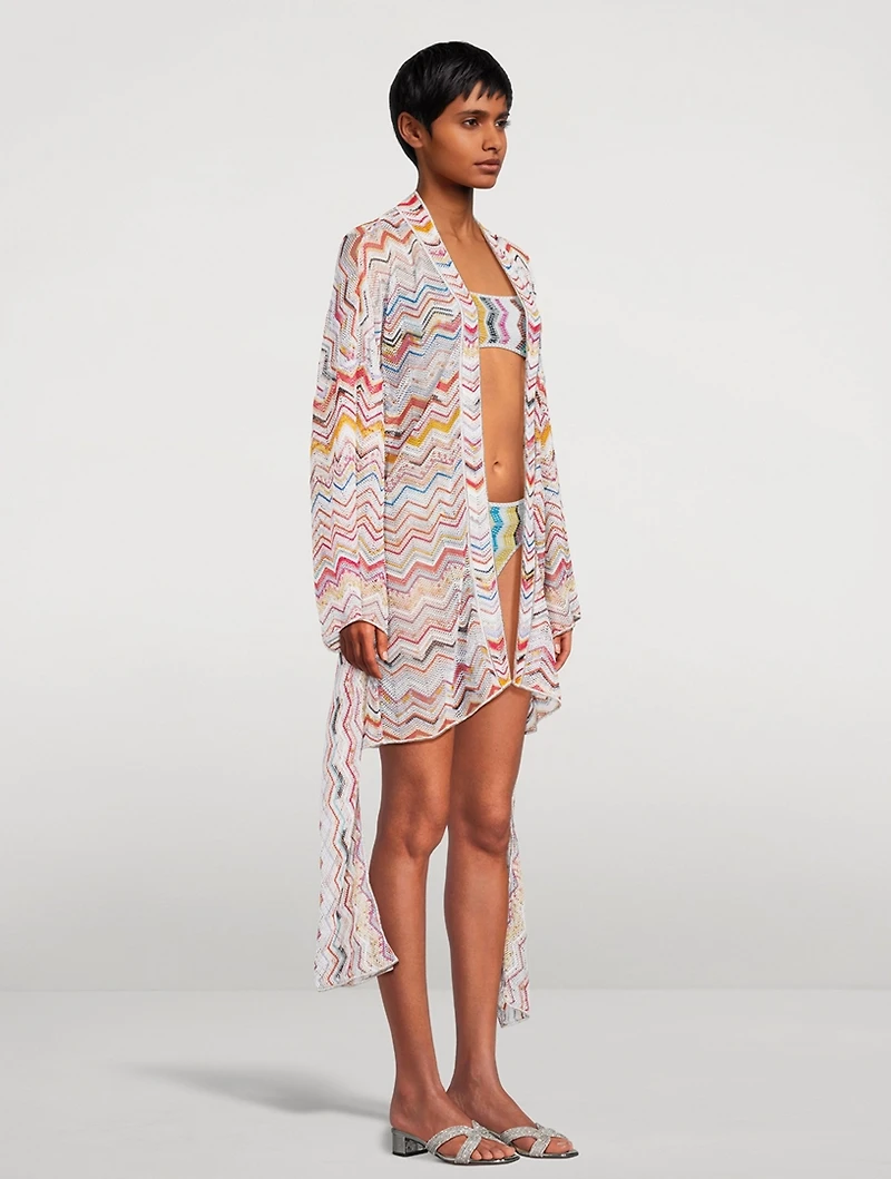 Belted Lurex Cover-Up Zig Zag Print