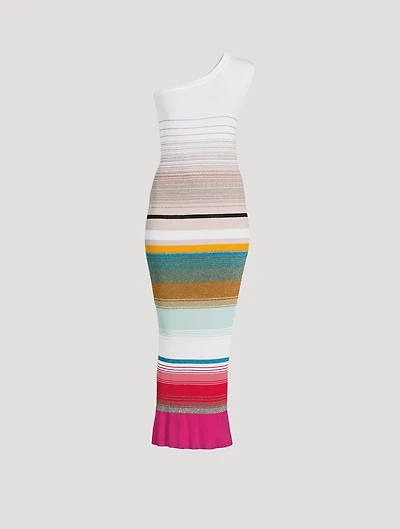 Stripe Jacquard One-Shoulder Cover-Up