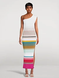 Stripe Jacquard One-Shoulder Cover-Up