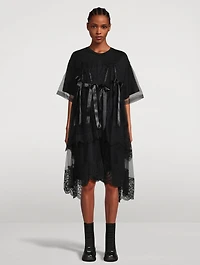 Bow-Trimmed Tulle Overlay Dress