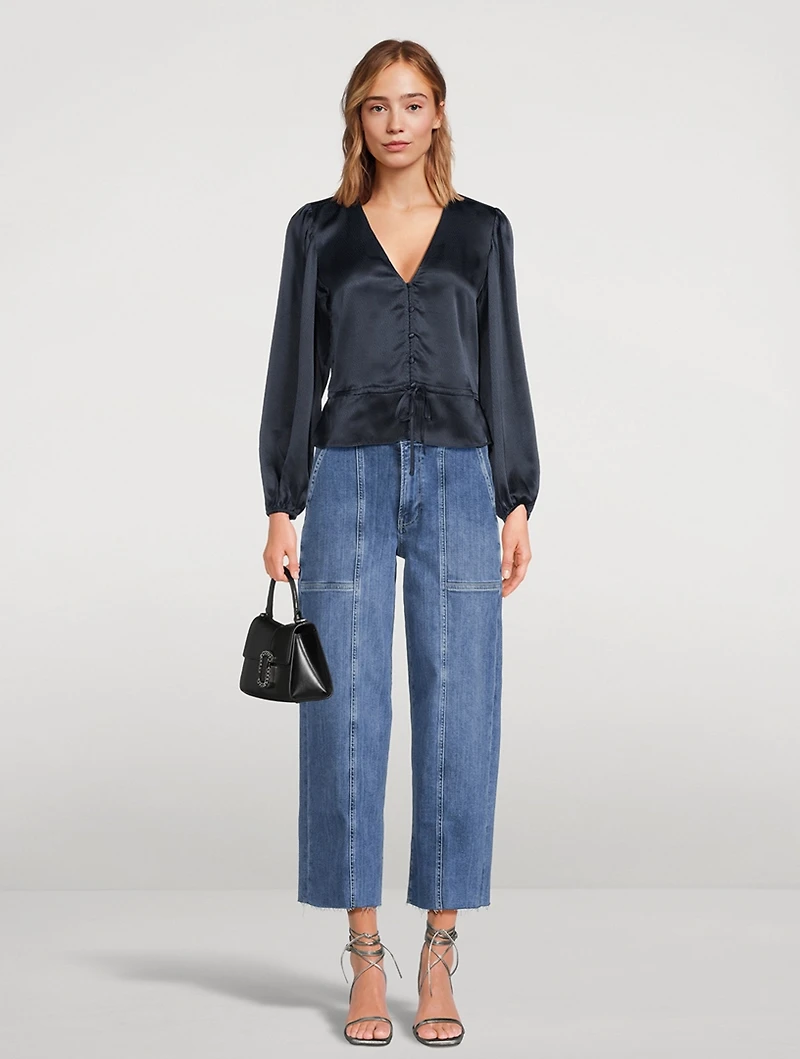 Braided-Hem Wide-Leg Jeans