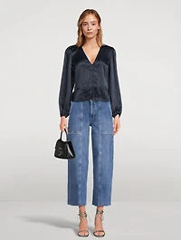 Braided-Hem Wide-Leg Jeans