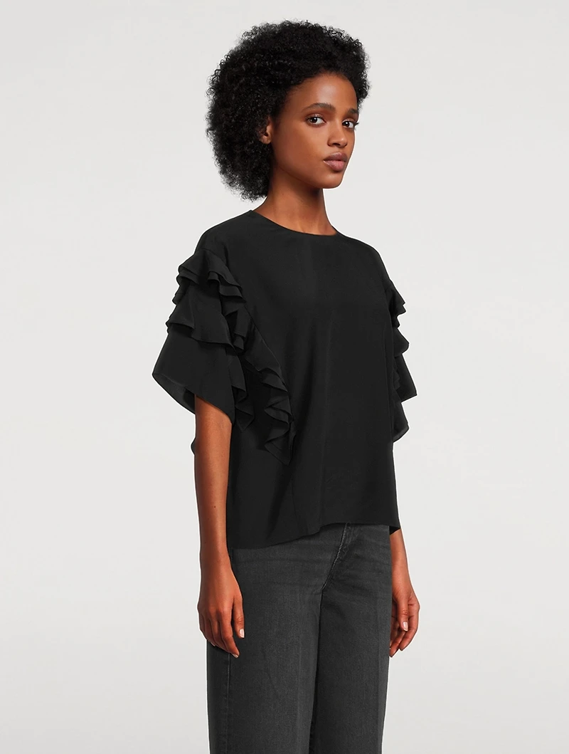 Silk Ruffle Sleeve Blouse