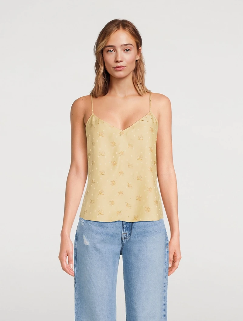 Silk V-Neck Cami Top Floral Print