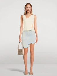 Lindsay Wavy Mini Skirt Denim Print