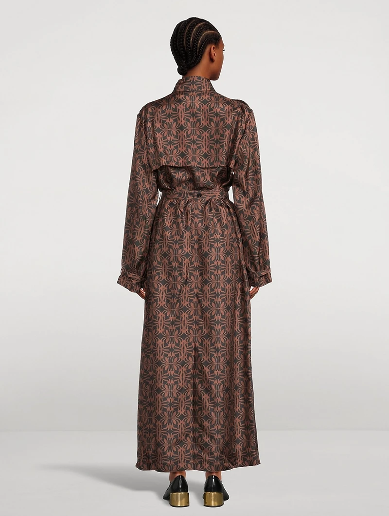 Renwicks Silk Belted Trench Coat Swirl Print