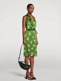 Doren Draped Silk Mini Dress Bird Print
