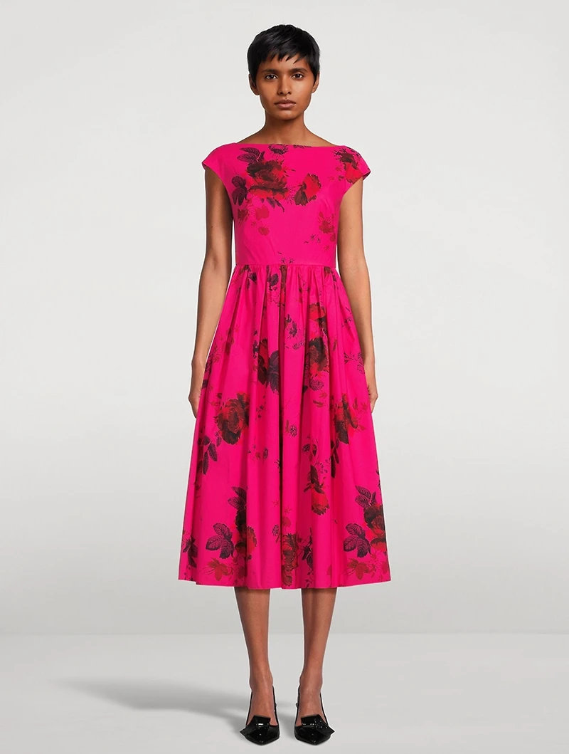 Cotton Faille Midi Dress Cavendish Rose Print