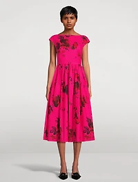 Cotton Faille Midi Dress Cavendish Rose Print