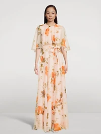 Silk Voile Cape Gown Cavendish Rose Print