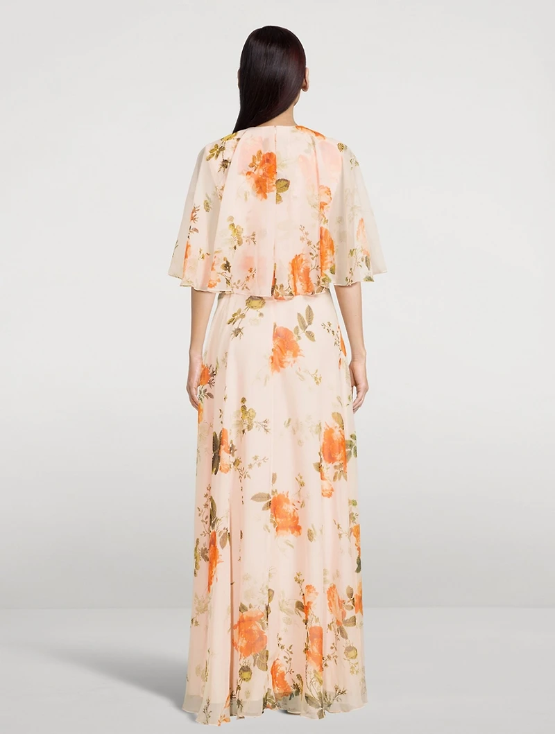 Silk Voile Cape Gown Cavendish Rose Print