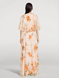 Silk Voile Cape Gown Cavendish Rose Print