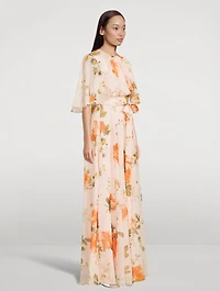 Silk Voile Cape Gown Cavendish Rose Print