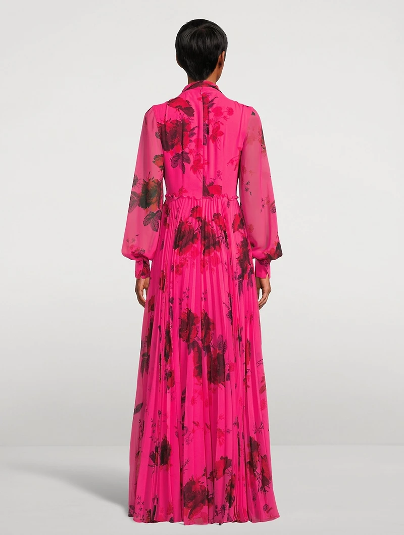 Puff-Sleeve Gown Cavendish Rose Print