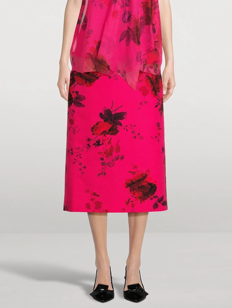 Cotton Faille Pencil Skirt Cavendish Rose Print