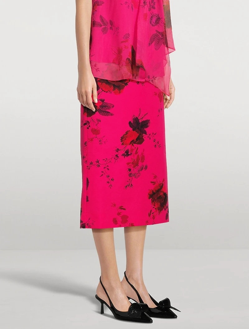 Cotton Faille Pencil Skirt Cavendish Rose Print