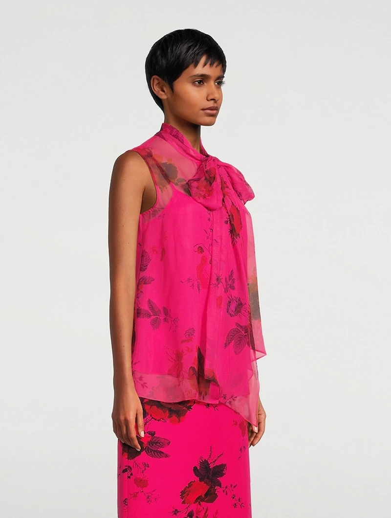 Tie-Neck Blouse Cavendish Rose Print