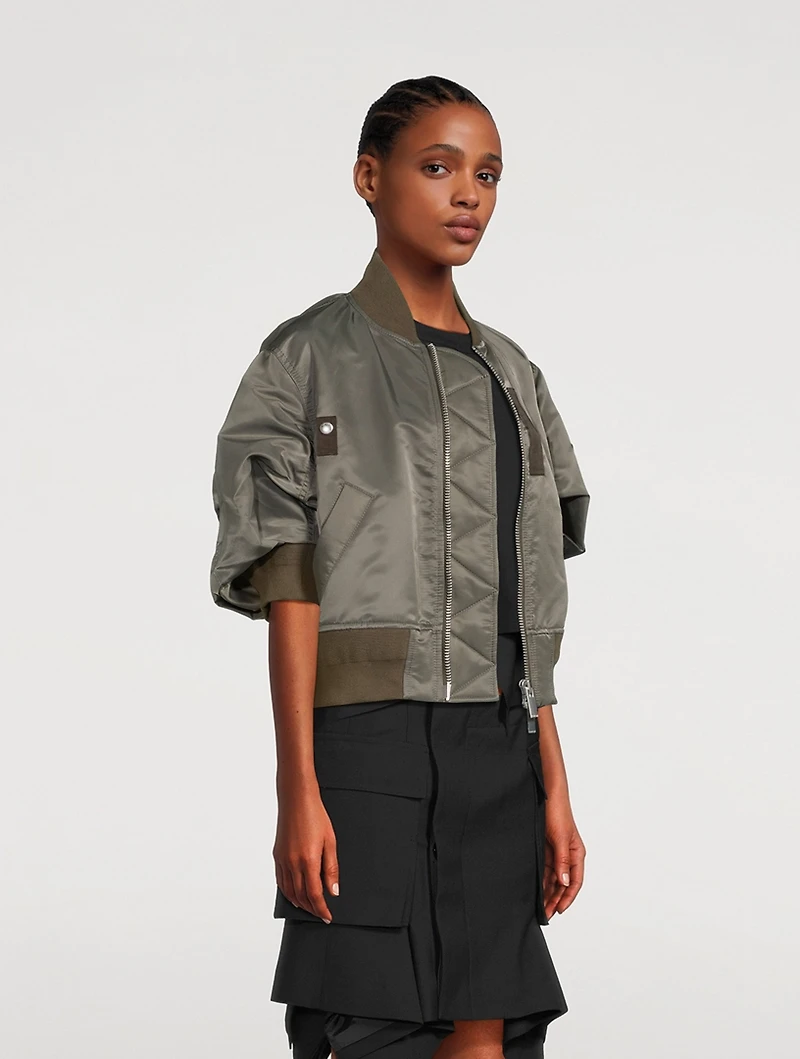 Puff-Sleeve Nylon Twill Blouson Bomber Jacket