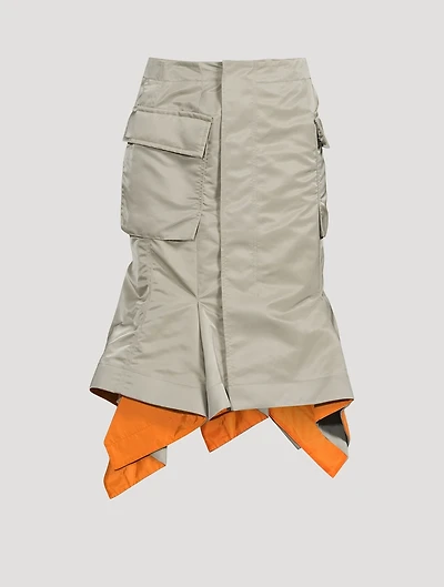 Nylon Twill Cargo Midi Skirt