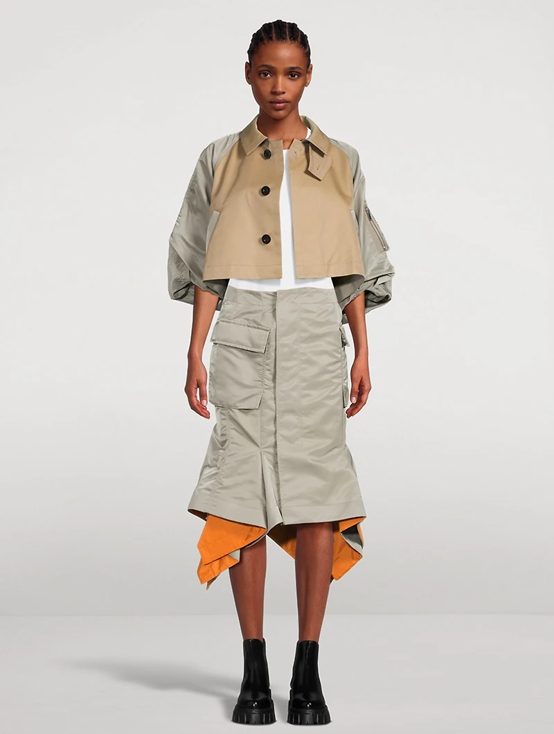 Nylon Twill Cargo Midi Skirt