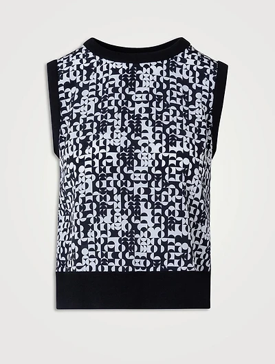Printed Silk And Wool Sleeveless Sweater