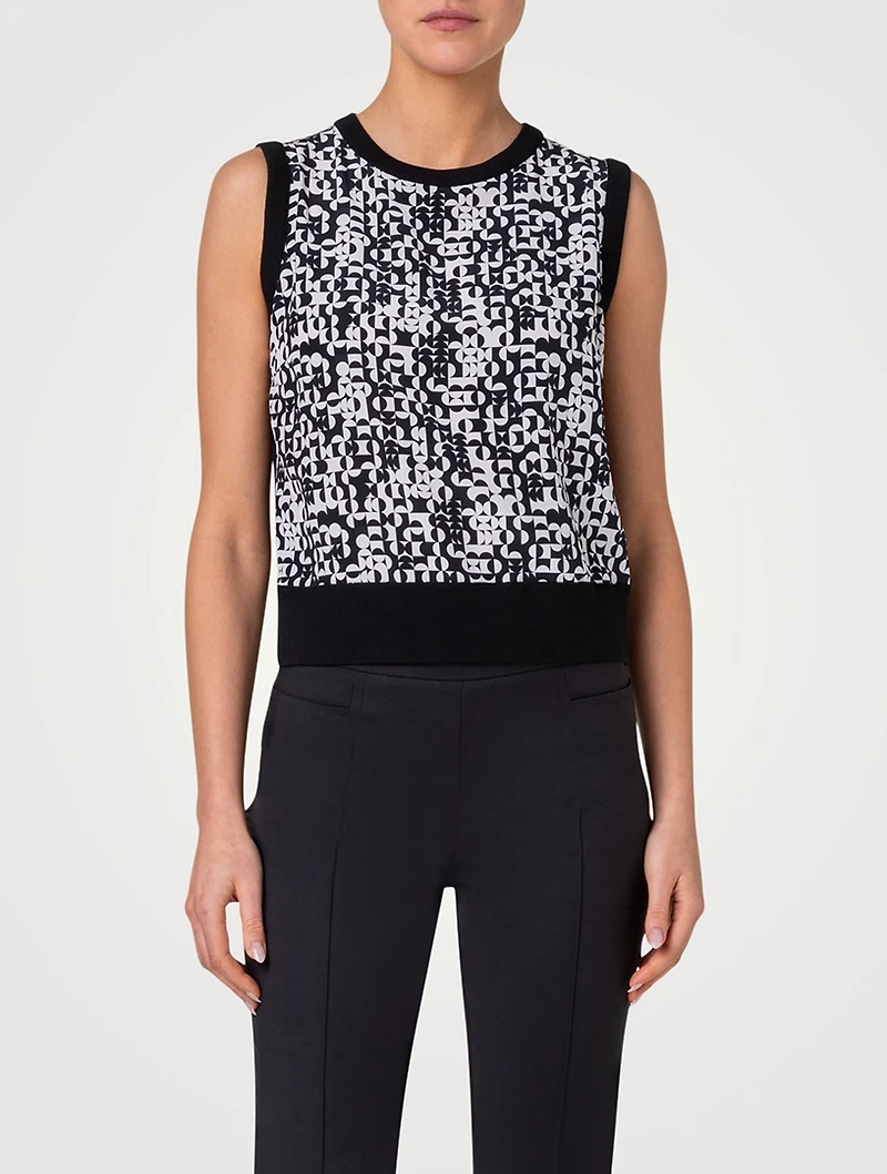 Printed Silk And Wool Sleeveless Sweater
