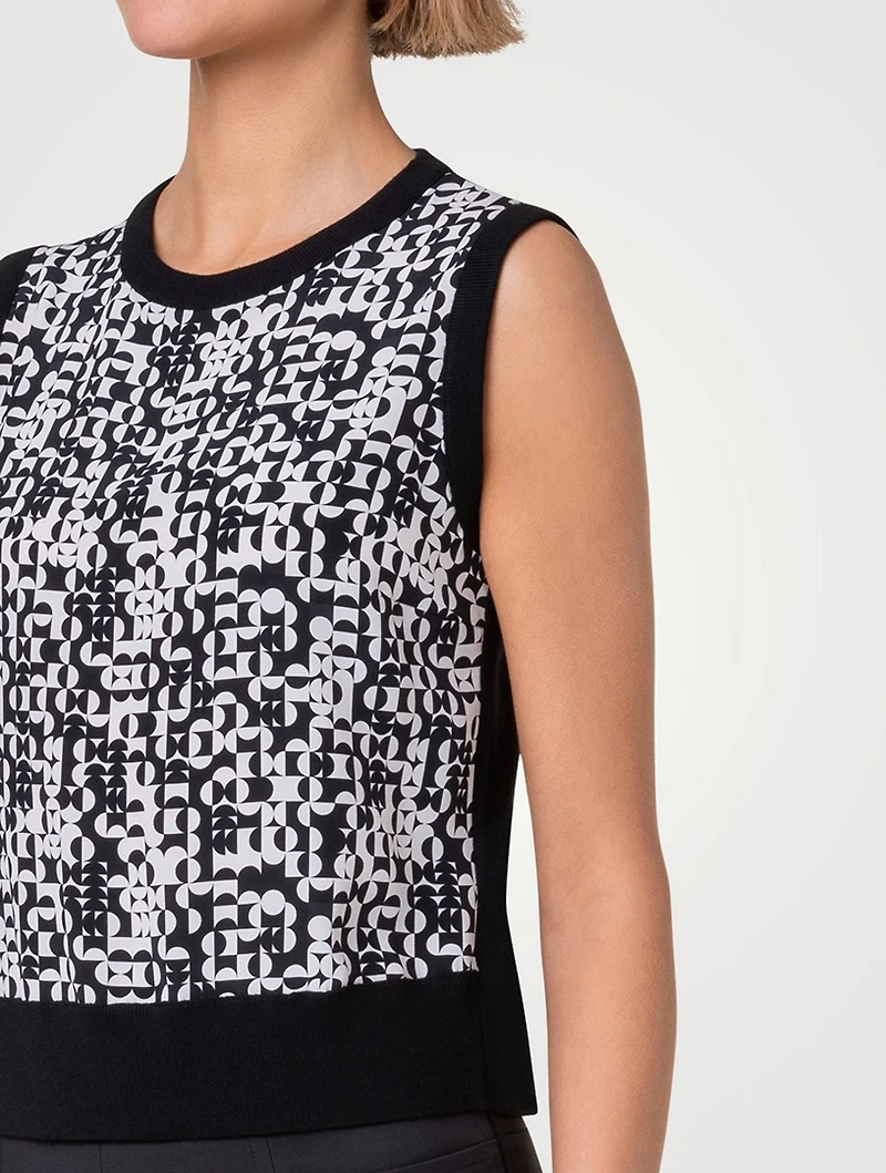 Printed Silk And Wool Sleeveless Sweater