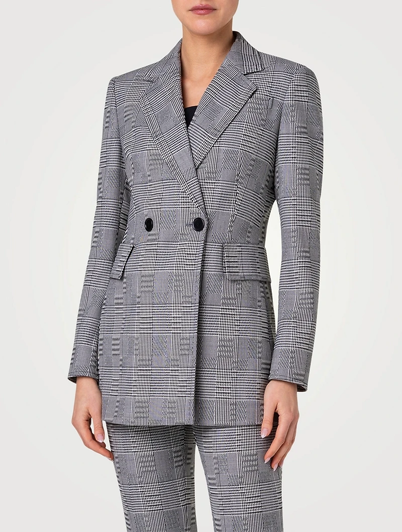 Double-Breasted Glen Check Wool Blazer