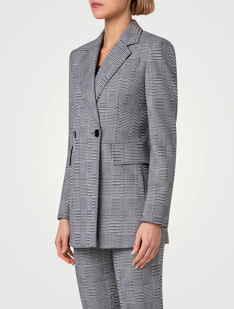Double-Breasted Glen Check Wool Blazer