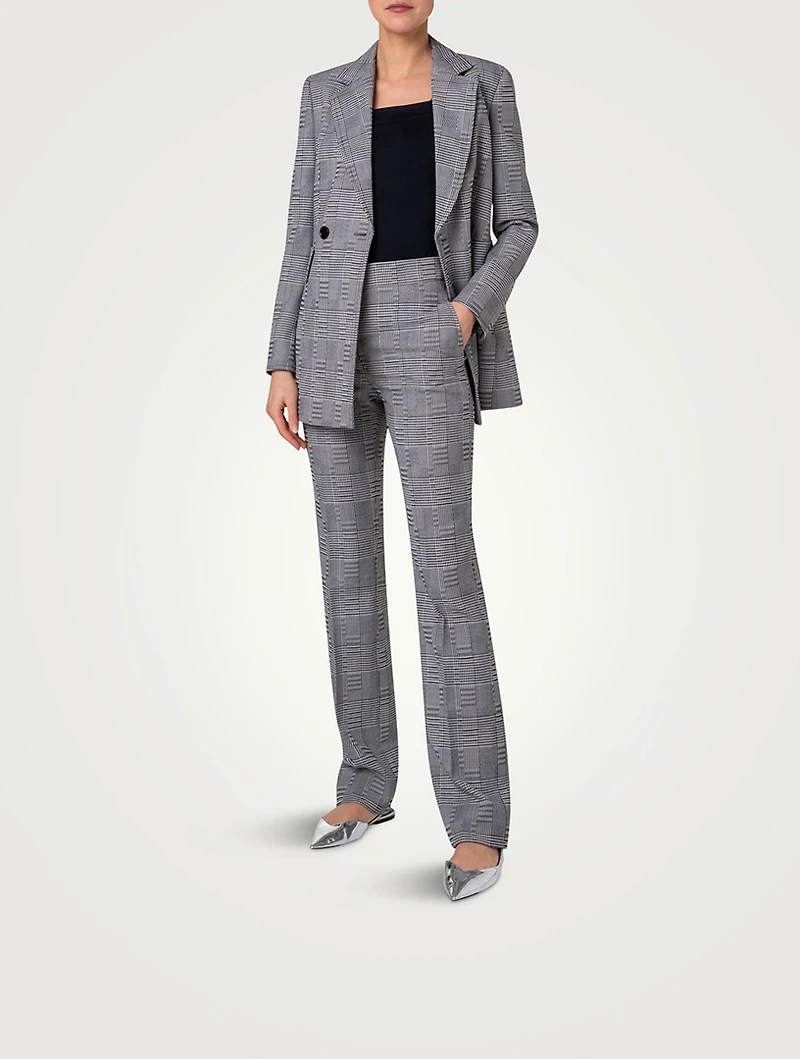 Double-Breasted Glen Check Wool Blazer