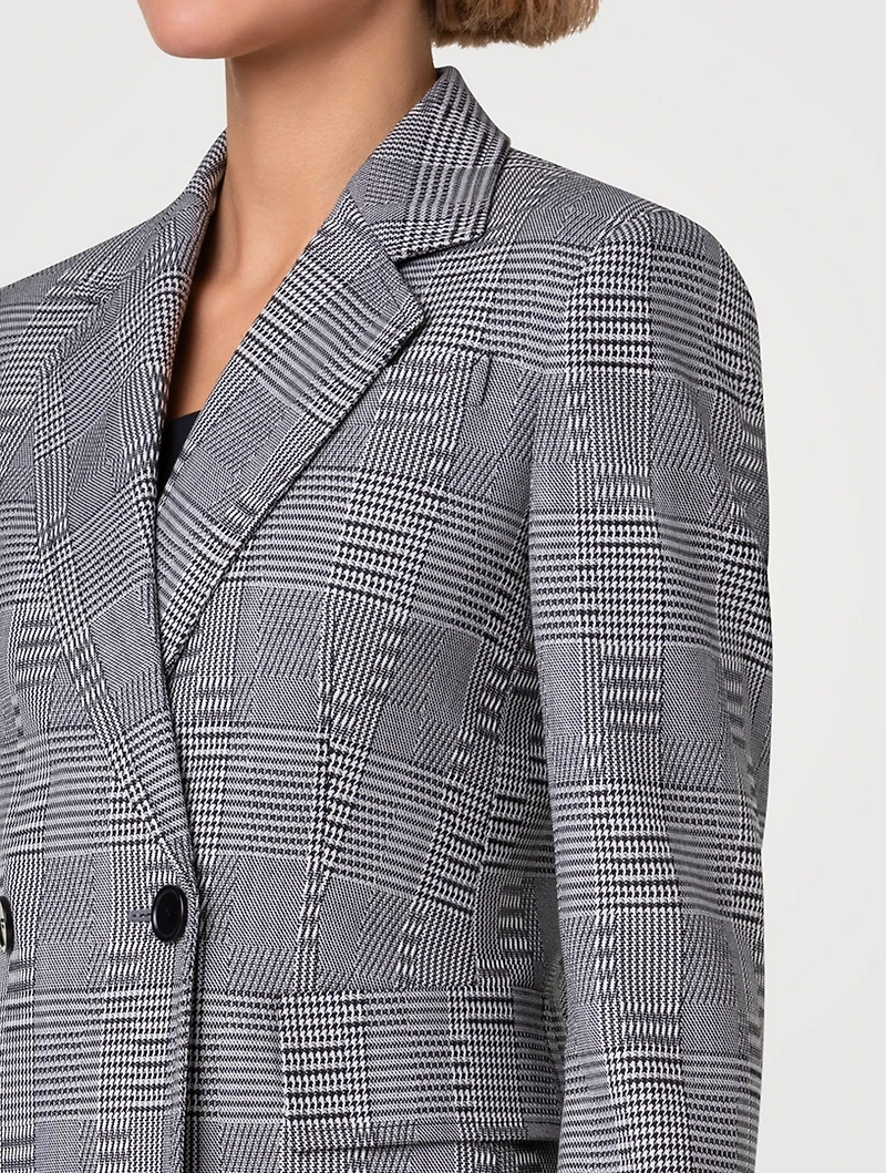 Double-Breasted Glen Check Wool Blazer