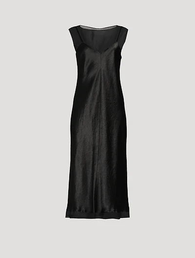 Chiffon-Layered Satin Slip Dress