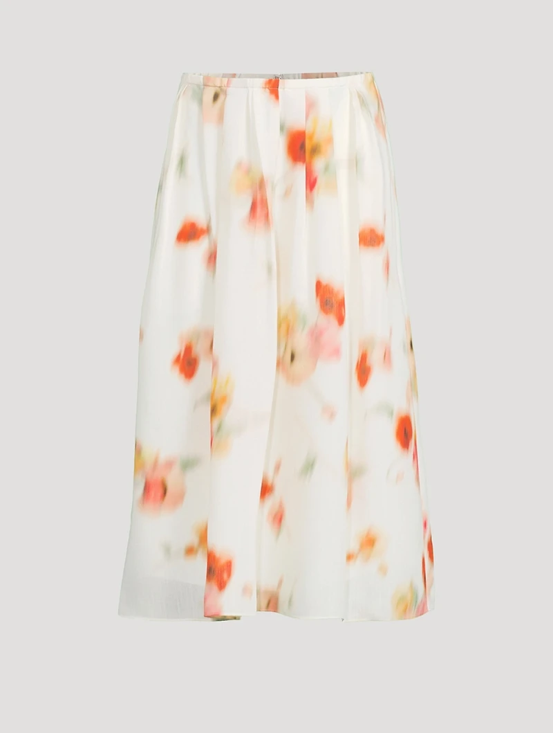 Chiffon Midi Skirt Blurred Poppy Print