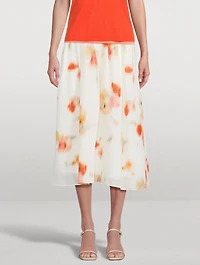Chiffon Midi Skirt Blurred Poppy Print