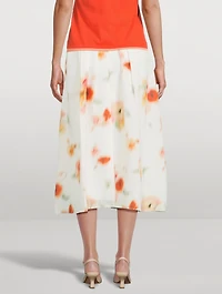 Chiffon Midi Skirt Blurred Poppy Print