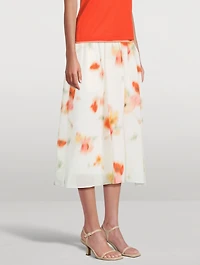 Chiffon Midi Skirt Blurred Poppy Print
