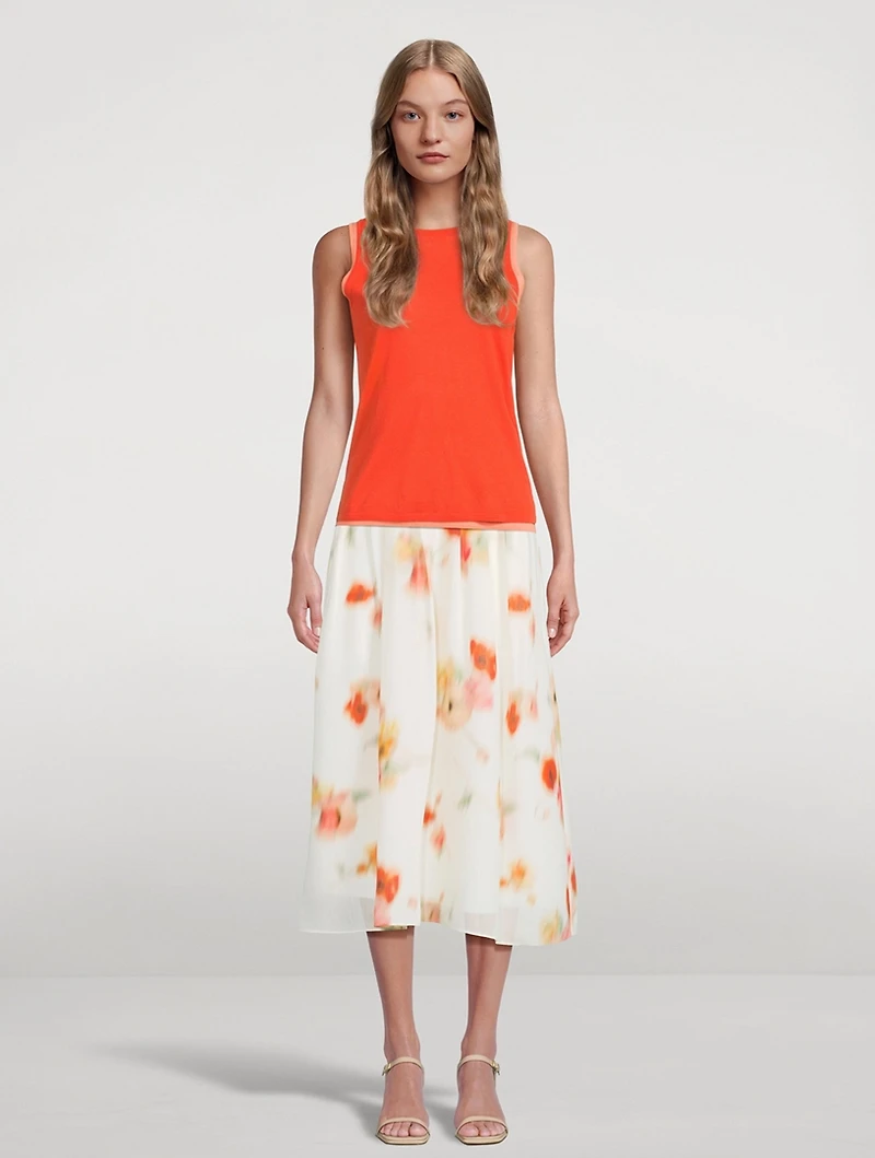 Chiffon Midi Skirt Blurred Poppy Print