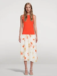 Chiffon Midi Skirt Blurred Poppy Print