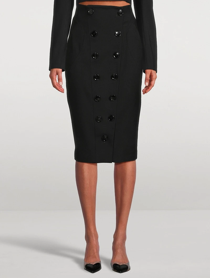 Button-Trimmed Pencil Skirt