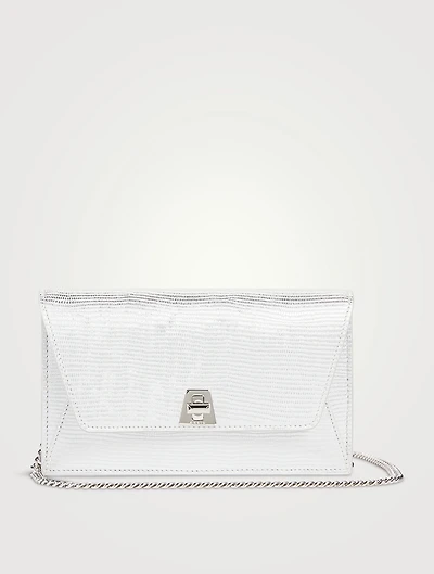 Anouk Envelope Lizard-Embossed Metallic Leather Clutch