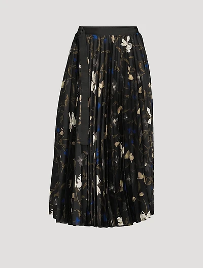 Pleated Midi Skirt Floral Print