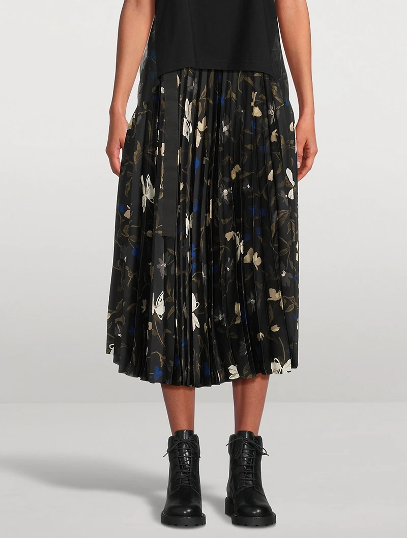 Pleated Midi Skirt Floral Print