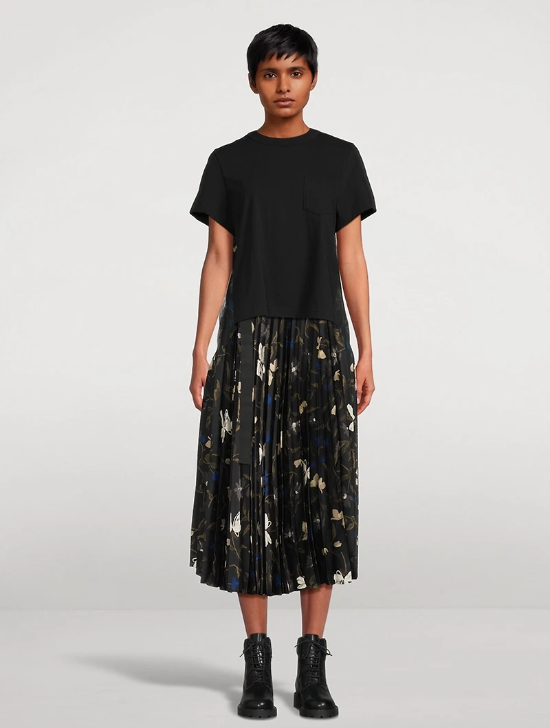 Pleated Midi Skirt Floral Print
