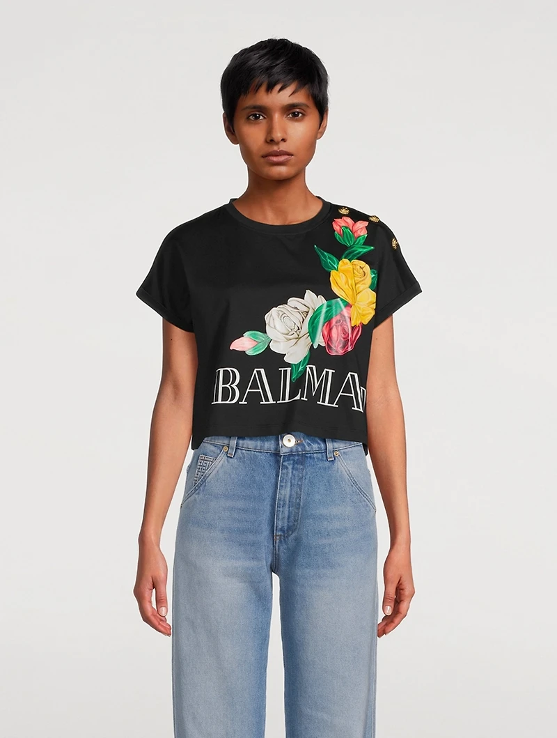 Cropped T-Shirt Roses Print