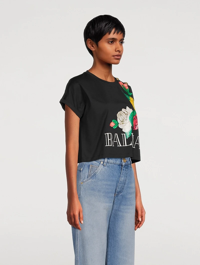 Cropped T-Shirt Roses Print