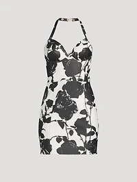 Leather Halter Dress Rose Print