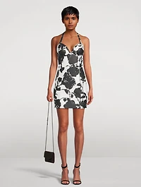 Leather Halter Dress Rose Print