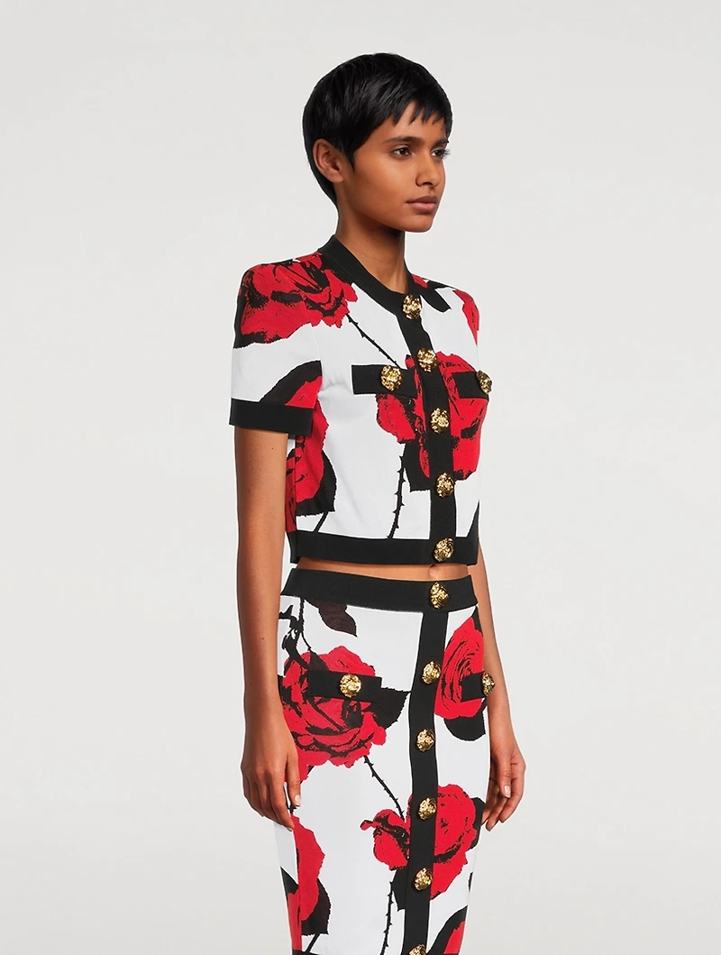 Rose Jacquard Short-Sleeve Cardigan