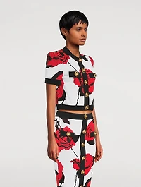 Rose Jacquard Short-Sleeve Cardigan